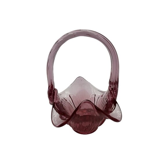 Footed Vintage Fenton Plum Art Glass Basket with Applied Handle 6" Tall Marked - Picture 1 of 16